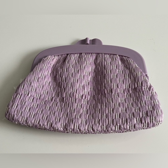 VINTAGE Purple Dot Pattern Clutch Purse Made In Italy - Picture 2 of 7